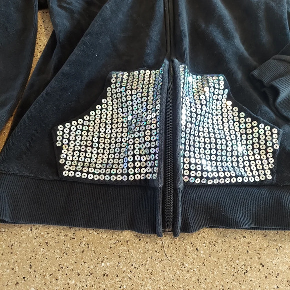 Circo sequins 6/6x black sparkle bling hoodie velour sweatshirt zip up diva - Picture 2 of 6
